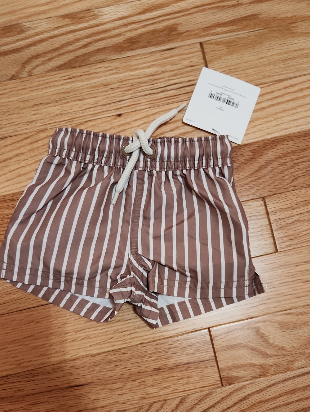 Striped Brown Kids Swim Trunks with Drawstring
